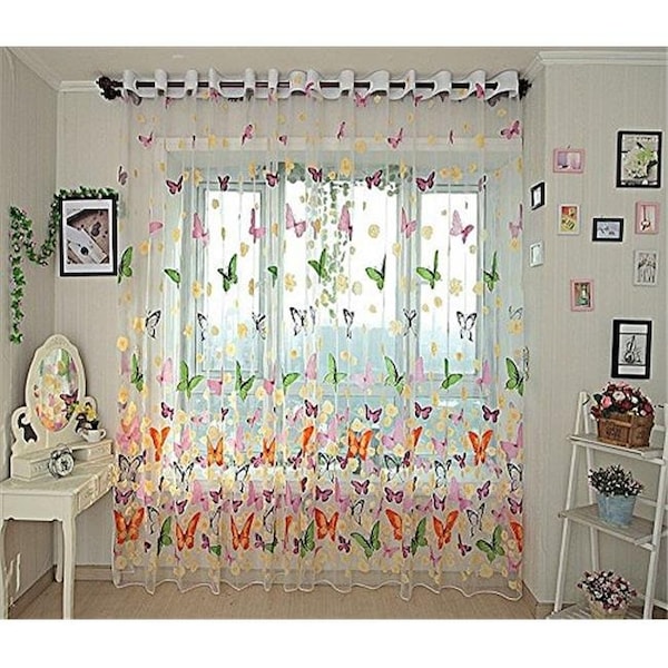 Dwellingdesigns Brazilian Butterflies Sheer Curtain Panel - Multicolor DW635283 - main